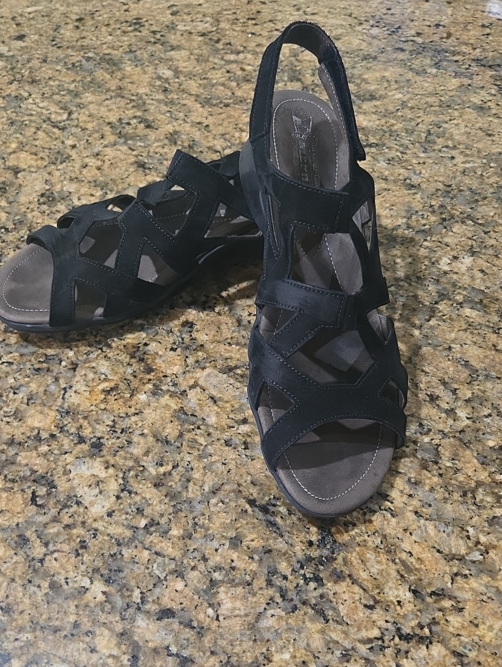 Mephisto Black Geometric Cutout Slingback Sandals Size 40